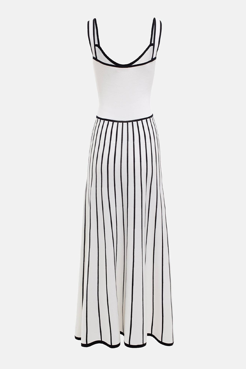 Vestidos sexis de tirantes con escote cuadrado y contraste de tejido de rayas