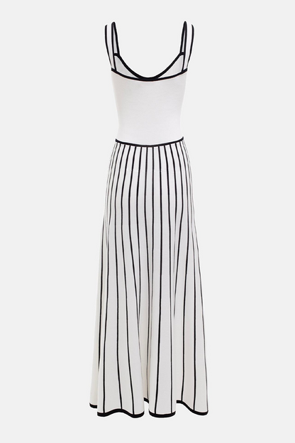 Vestidos sexis de tirantes con escote cuadrado y contraste de tejido de rayas
