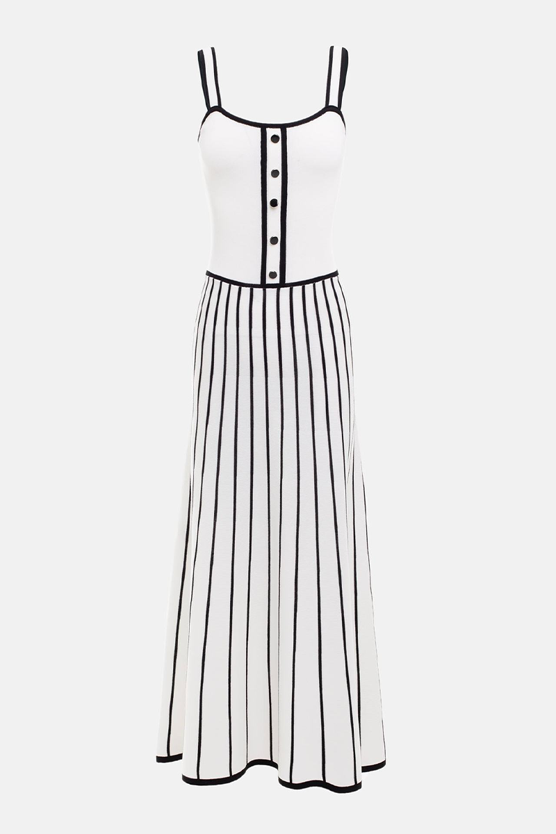 Vestidos sexis de tirantes con escote cuadrado y contraste de tejido de rayas