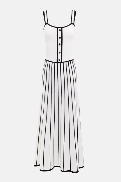 Vestidos sexis de tirantes con escote cuadrado y contraste de tejido de rayas