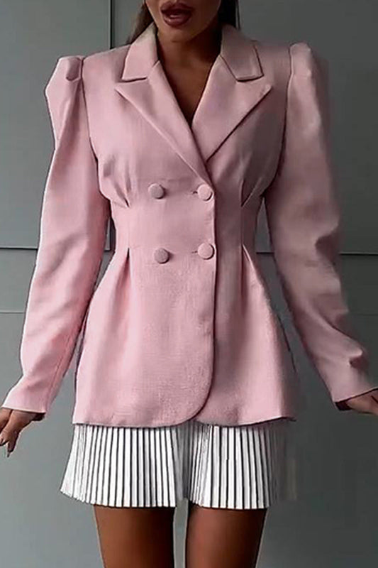 Conjunto informal de dos piezas con botones, cuello vuelto y manga larga (3 colores)