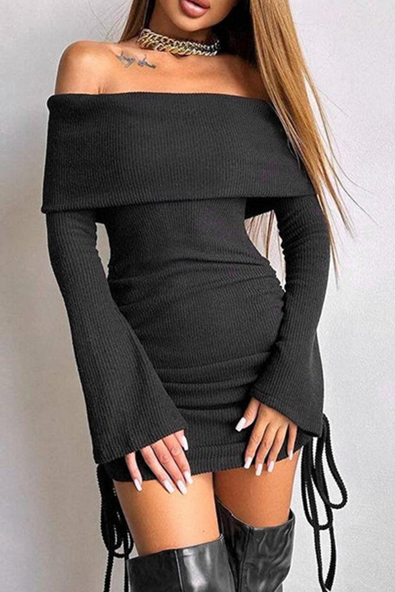 Vestidos sexys con falda cruzada y hombros descubiertos con diseño de tiras de patchwork