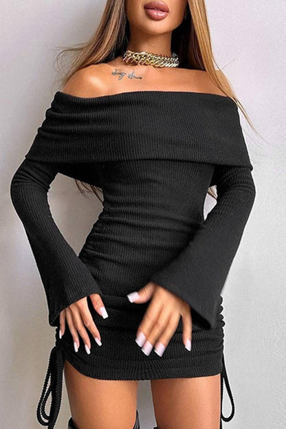 Vestidos sexys con falda cruzada y hombros descubiertos con diseño de tiras de patchwork