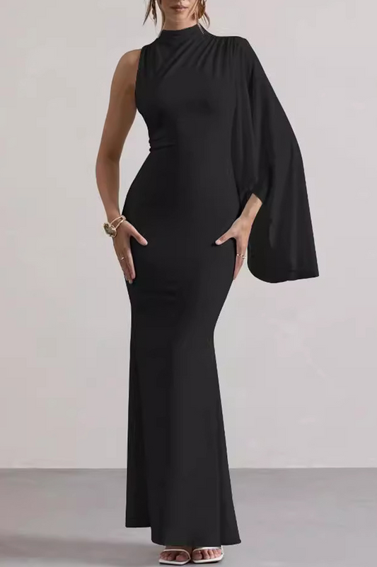 Vestidos sexis de color sólido irregulares con cuello alto y falda de un solo paso