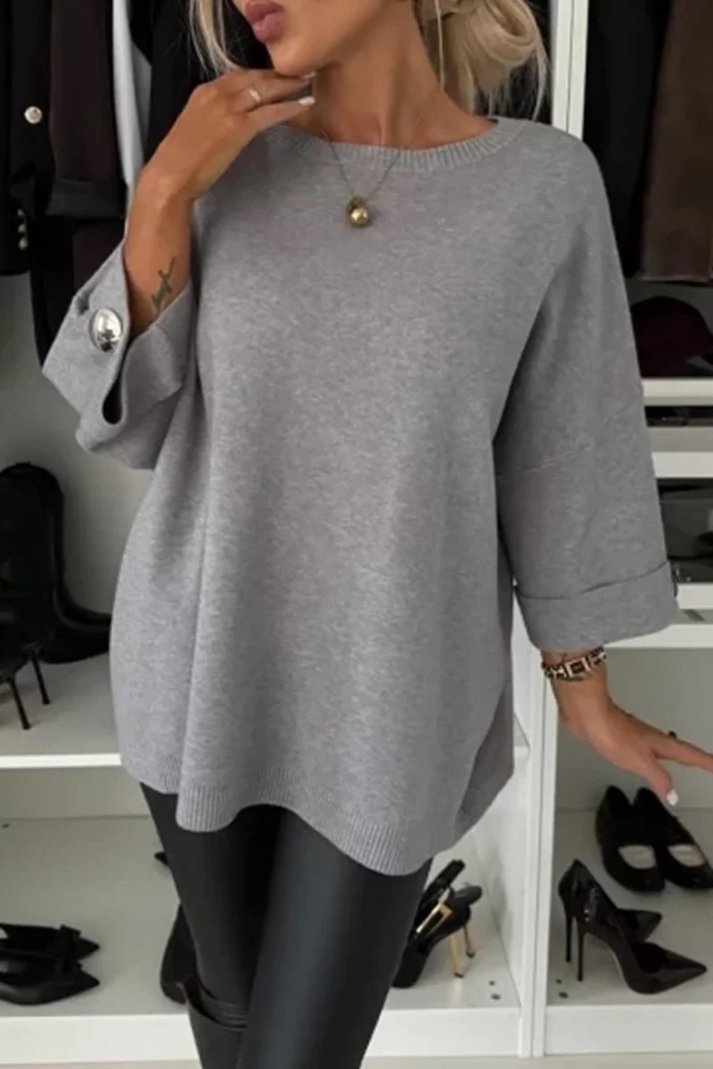 Suéteres casuales de cuello redondo con tejido liso (5 colores)