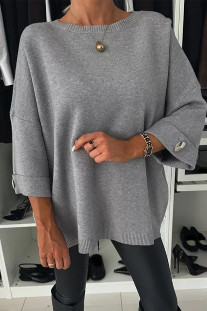 Suéteres casuales de cuello redondo con tejido liso (5 colores)