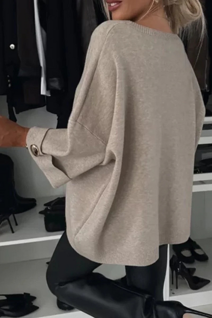Suéteres casuales de cuello redondo con tejido liso (5 colores)