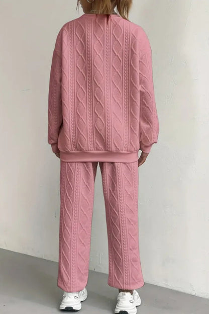 Conjunto informal básico de dos piezas con cuello redondo y manga larga (7 colores)