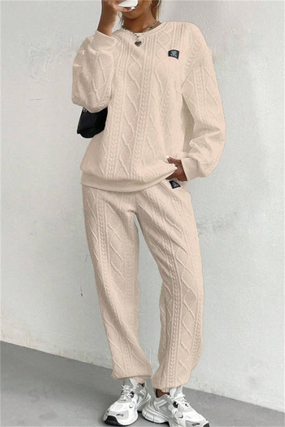 Conjunto informal básico de dos piezas con cuello redondo y manga larga (7 colores)
