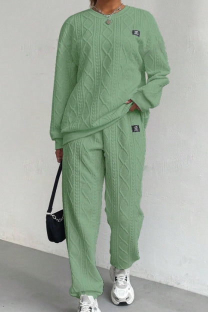Conjunto informal básico de dos piezas con cuello redondo y manga larga (7 colores)