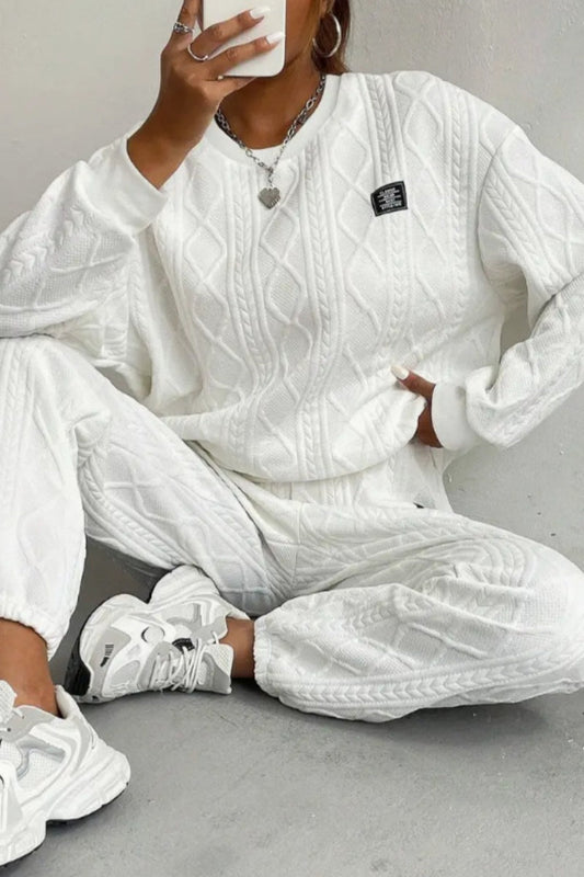 Conjunto informal básico de dos piezas con cuello redondo y manga larga (7 colores)