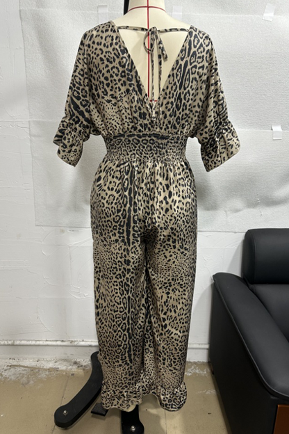 Mono holgado informal con escote en V y estampado de leopardo (4 colores)