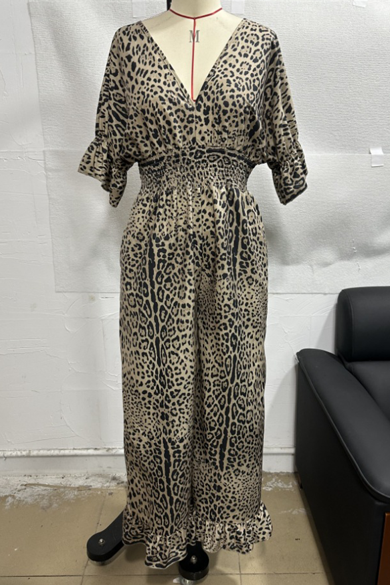 Mono holgado informal con escote en V y estampado de leopardo (4 colores)