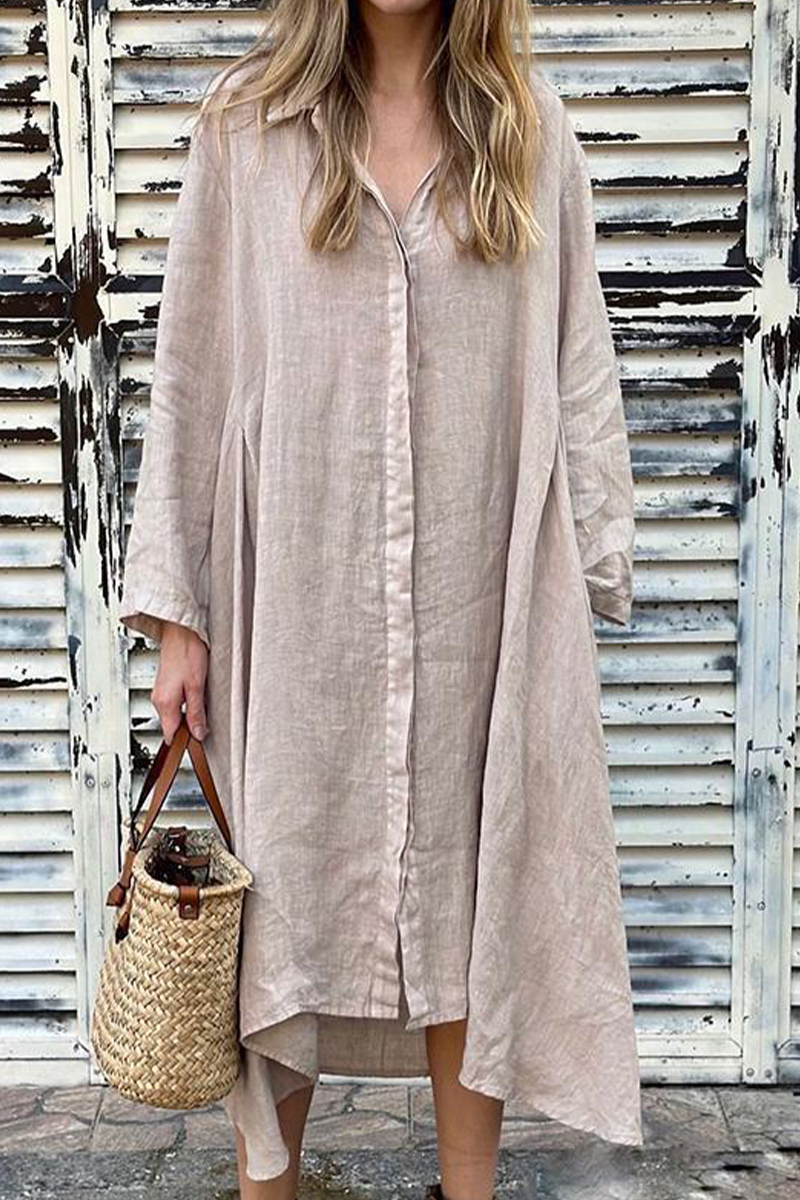 Vestidos camiseros casuales con cuello vuelto y bolsillos (6 colores)