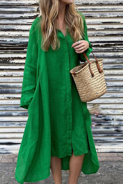 Vestidos camiseros casuales con cuello vuelto y bolsillos (6 colores)