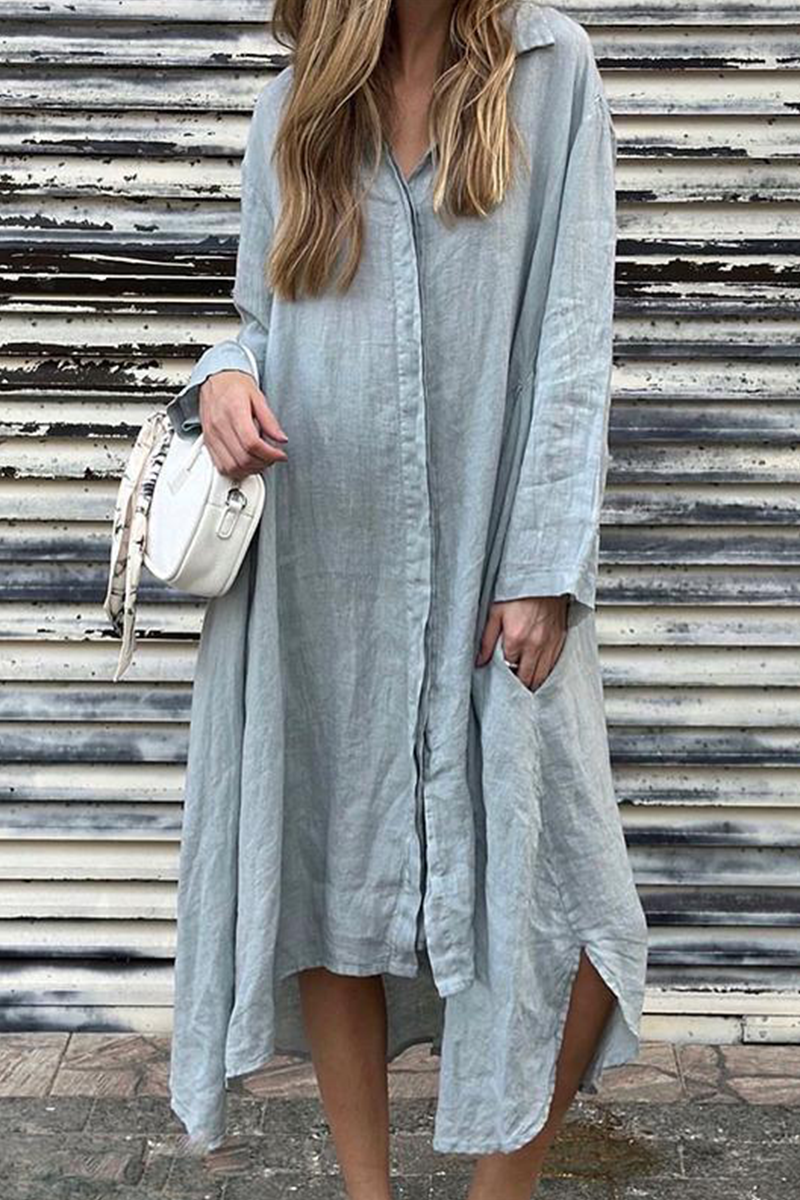 Vestidos camiseros casuales con cuello vuelto y bolsillos (6 colores)
