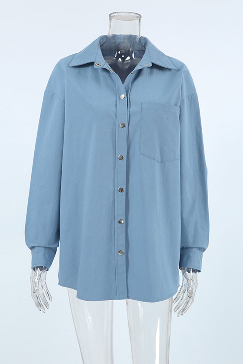 Blusas casuales de cuello vuelto con botones para uso diario