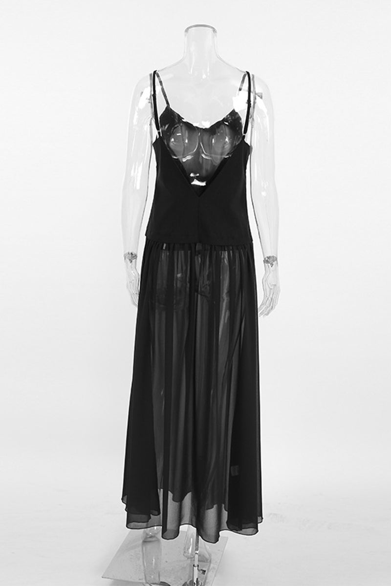 Vestidos sexys transparentes con escote en V y espalda descubierta