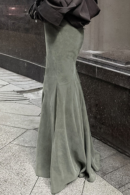 Elegante pantalón de terciopelo con cremallera y cintura alta regular