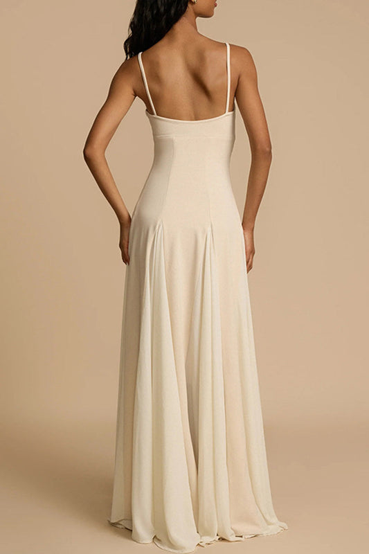 Vestidos sexis de tirantes con escote en V y color sólido