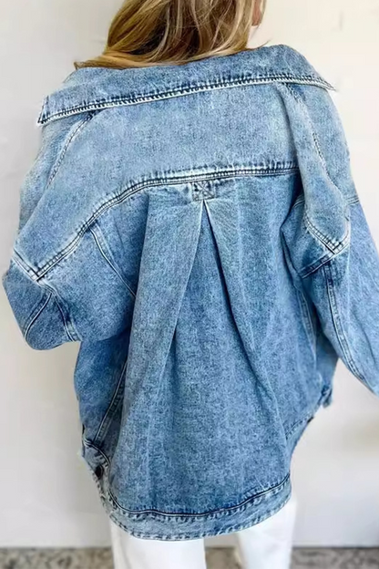 Chaqueta vaquera informal de manga larga con cuello vuelto, botones y patchwork para uso diario