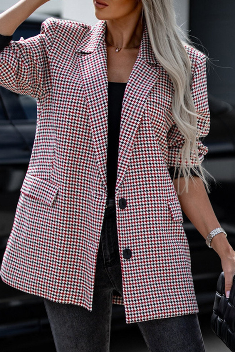 Prenda exterior informal con botones a cuadros y cuello vuelto en contraste (3 colores)