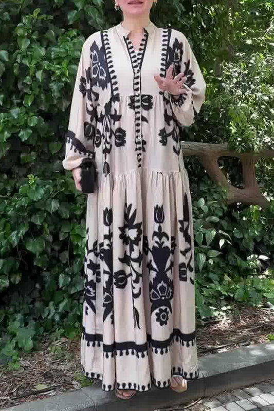 Vestidos casuales de corte A con cuello en V y estampado irregular