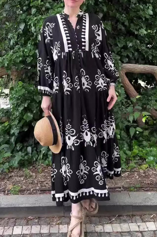 Vestidos casuales de corte A con cuello en V y estampado irregular