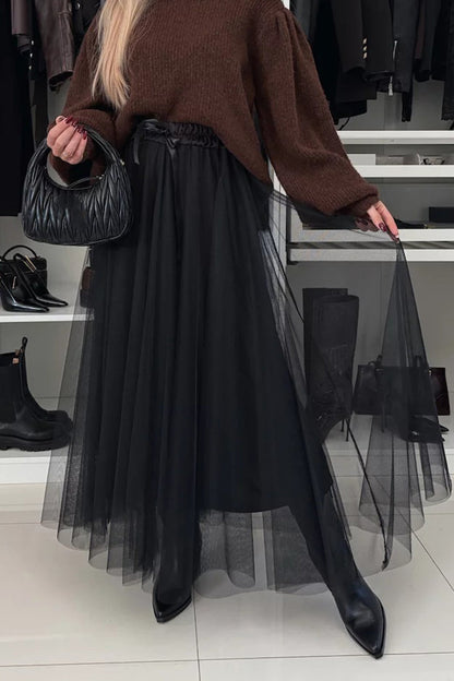 Elegante pantalón tipo A de cintura alta de malla con cordones