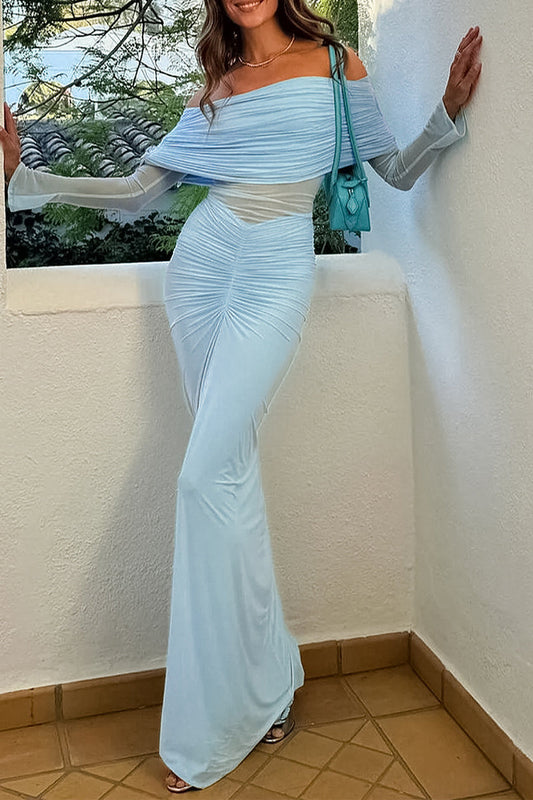 Vestidos sexys de falda de un solo paso con hombros descubiertos y fruncidos