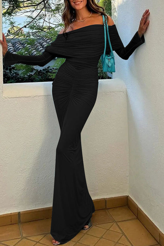 Vestidos sexys de falda de un solo paso con hombros descubiertos y fruncidos
