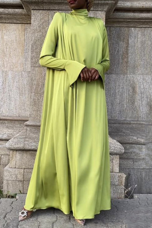 Vestidos casuales largos de cuello alto básicos de color sólido