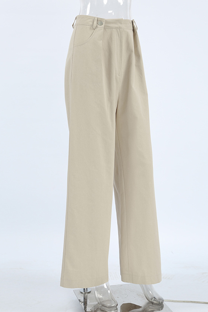 Pantalones casuales de cintura alta, holgados, con botones y bolsillos, y pernera ancha