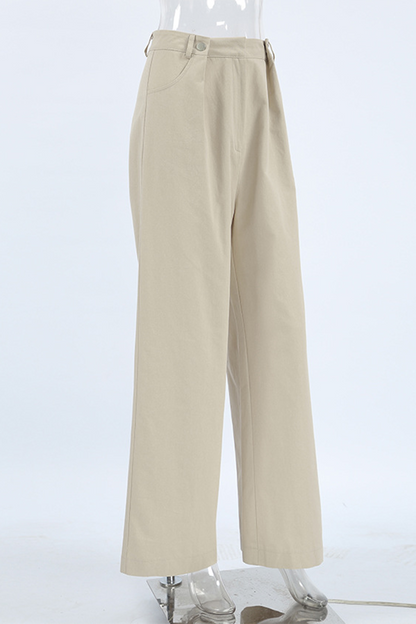 Pantalones casuales de cintura alta, holgados, con botones y bolsillos, y pernera ancha