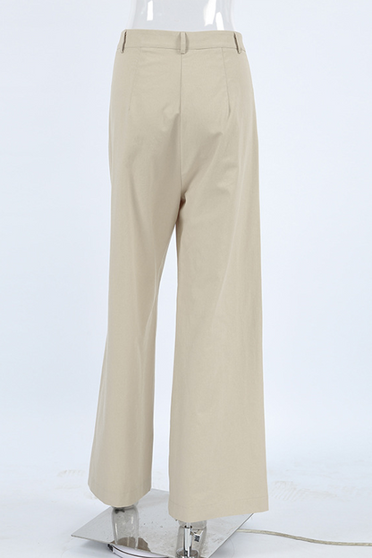 Pantalones casuales de cintura alta, holgados, con botones y bolsillos, y pernera ancha