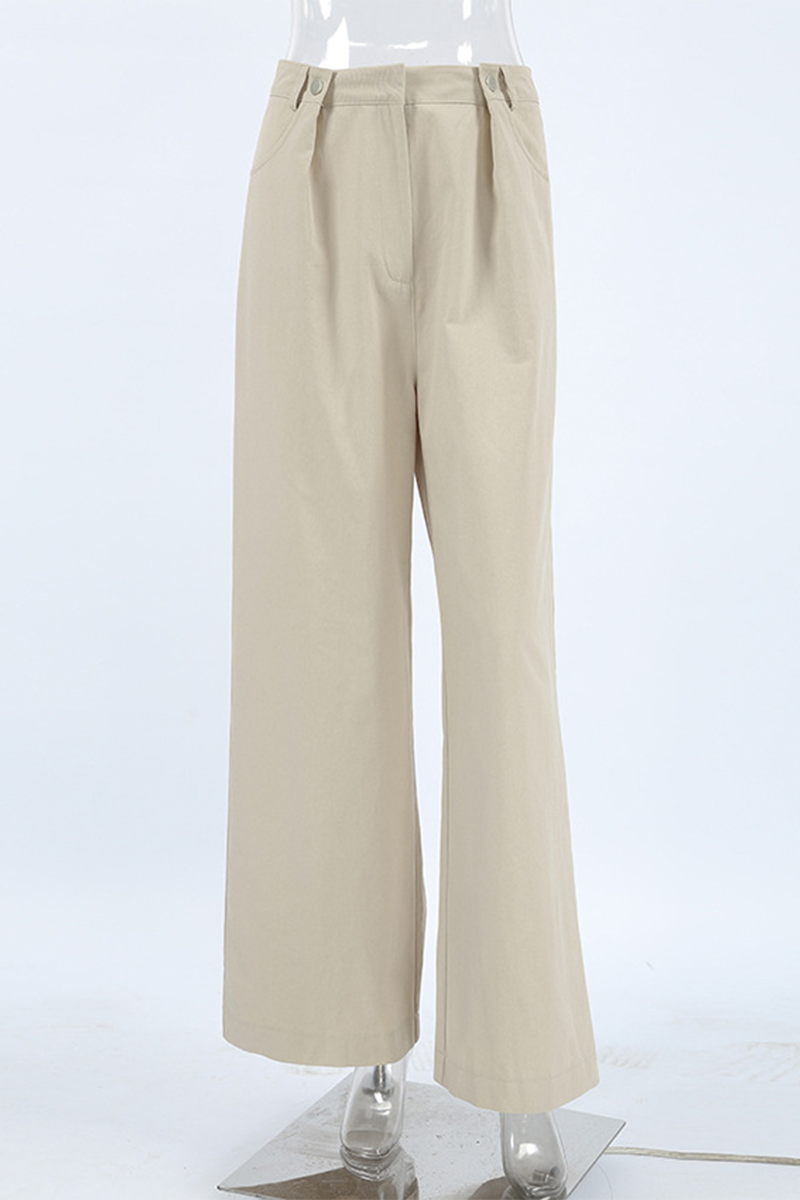 Pantalones casuales de cintura alta, holgados, con botones y bolsillos, y pernera ancha