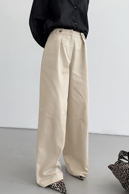 Pantalones casuales de cintura alta, holgados, con botones y bolsillos, y pernera ancha
