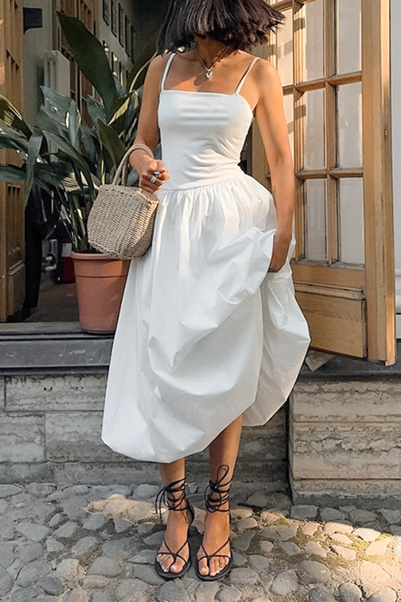 Vestidos casuales fruncidos con escote cuadrado y tirantes