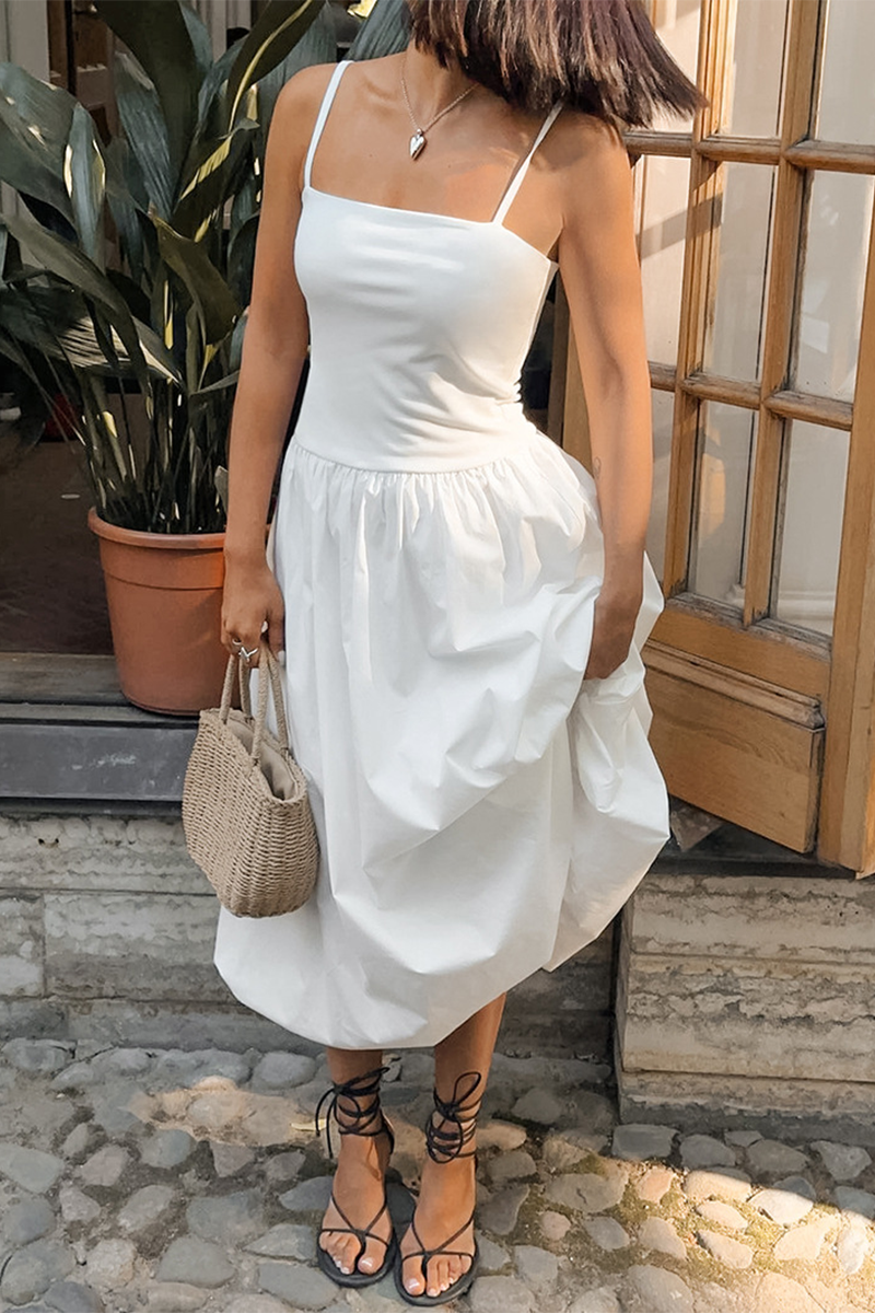 Vestidos casuales fruncidos con escote cuadrado y tirantes