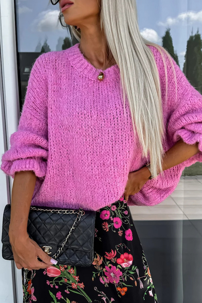 Suéteres casuales con cuello redondo y tejido con volantes (4 colores)