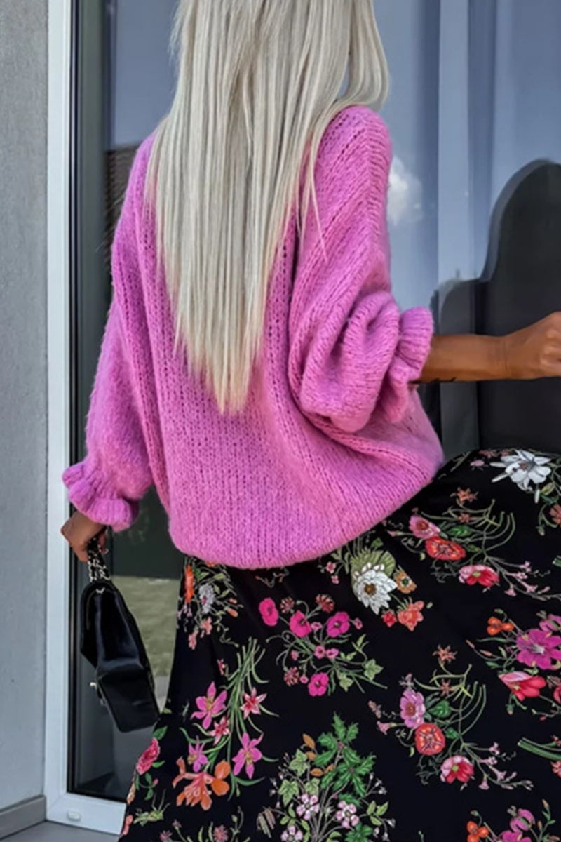 Suéteres casuales con cuello redondo y tejido con volantes (4 colores)