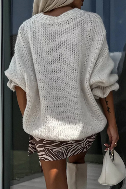 Suéteres casuales con cuello redondo y tejido con volantes (4 colores)