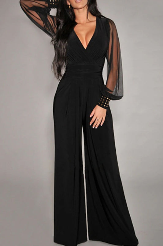 Monos casuales transparentes con cuello en V