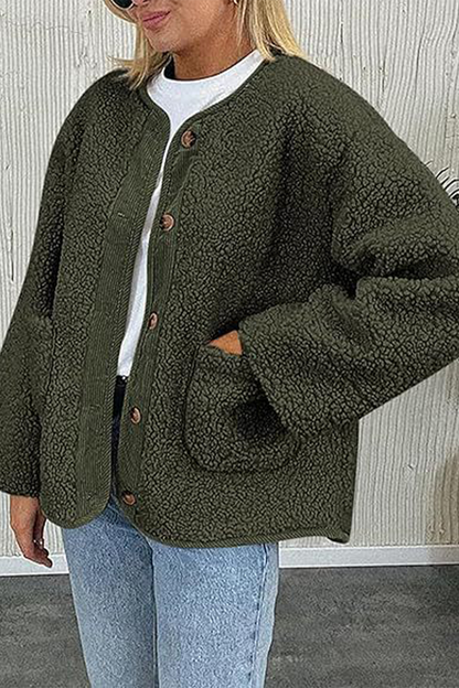 Prendas de abrigo informales con cuello redondo y bolsillos en contraste (6 colores)