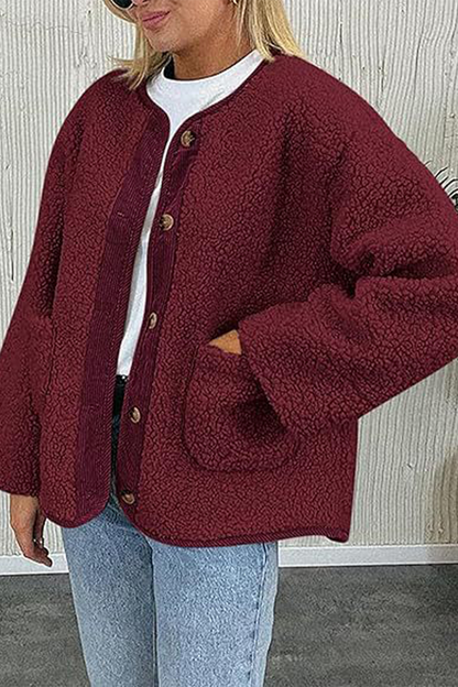Prendas de abrigo informales con cuello redondo y bolsillos en contraste (6 colores)