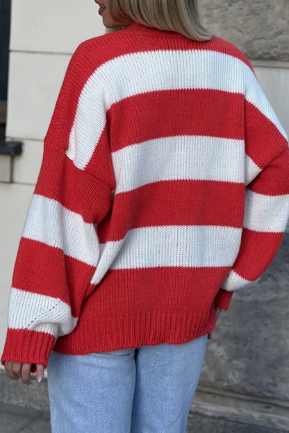 Prenda exterior informal de rayas urbanas con bolsillos y patchwork, cuello en V en contraste (4 colores)
