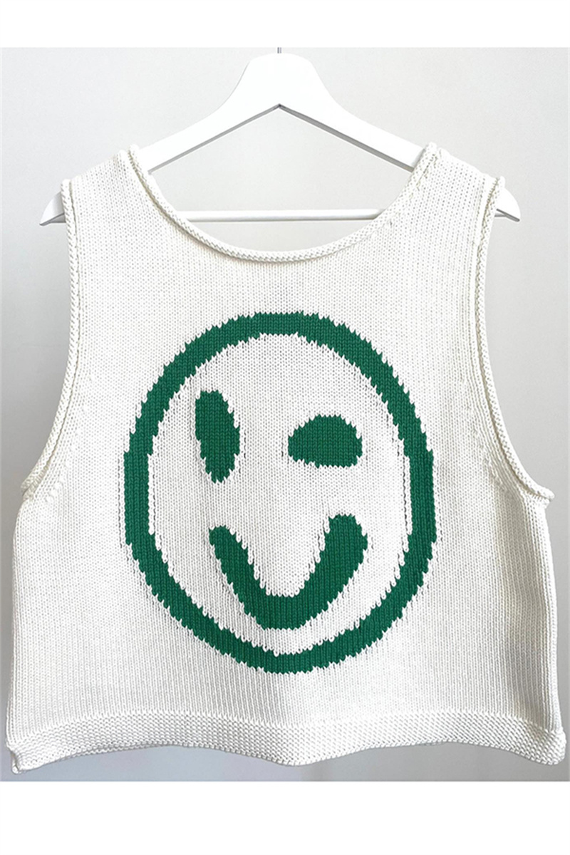 Tops casuales con cuello redondo y contraste de cara sonriente (5 colores)