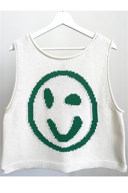 Tops casuales con cuello redondo y contraste de cara sonriente (5 colores)