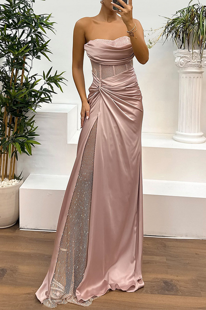 Vestidos de noche sexys con lentejuelas fruncidas y sin tirantes (5 colores)