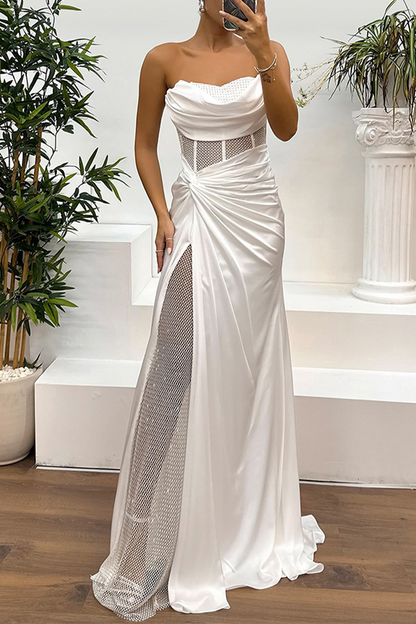 Vestidos de noche sexys con lentejuelas fruncidas y sin tirantes (5 colores)